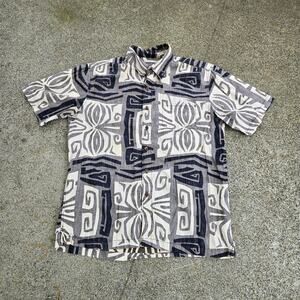 Vtg Y2k QUIKSILVER Spider Tribal Print Beach Skate Surf Button Up Shirt Lg Fit